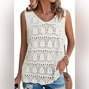 Elegant White Crochet Sleeveless Top